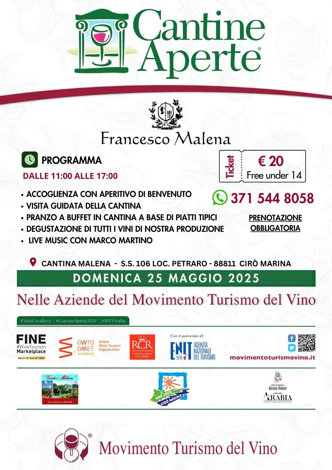 Cantina Malena, Cantine Aperte