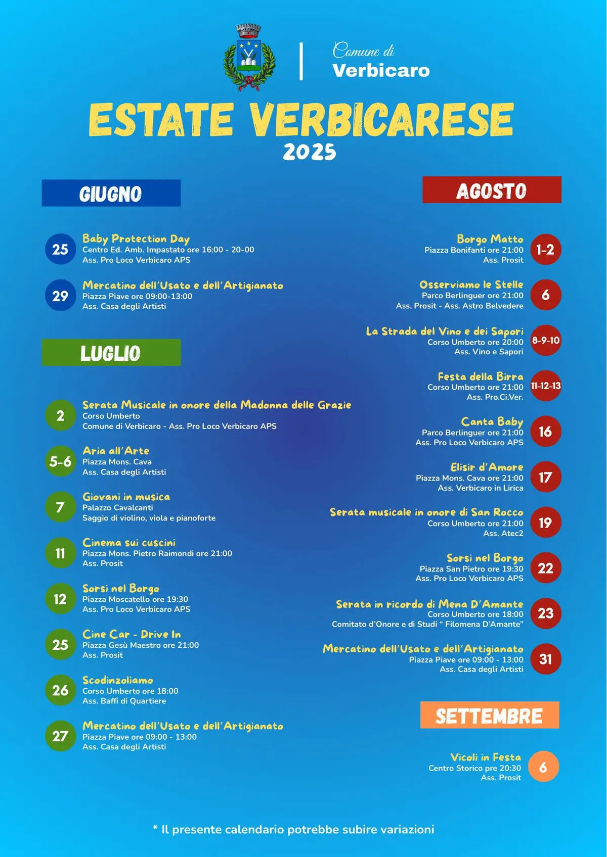 Calendario eventi estivi a Verbicaro