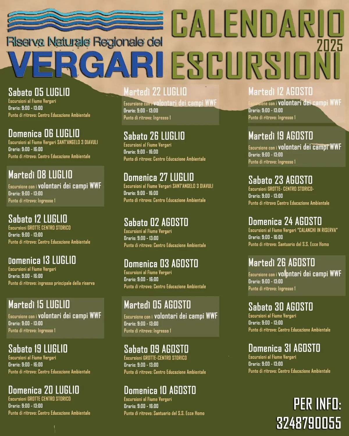 Calendario escursioni Riserva Naturale Regionale del Vergari