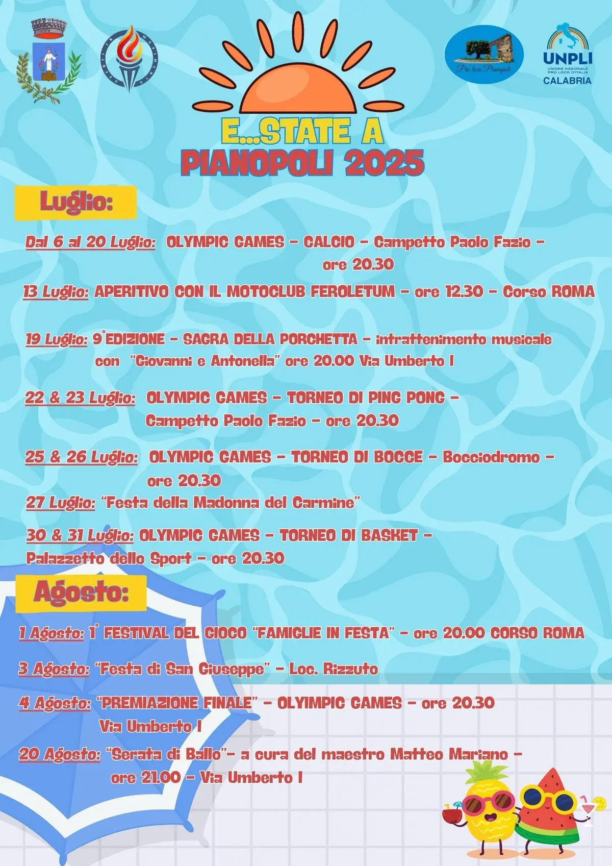 Calendario eventi Estate a Pianopoli