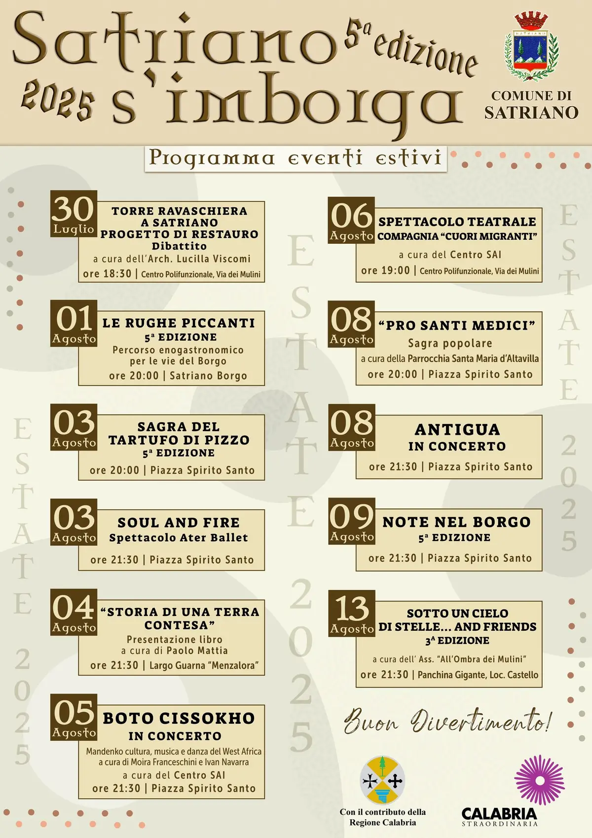 Calendario eventi Estate a Satriano