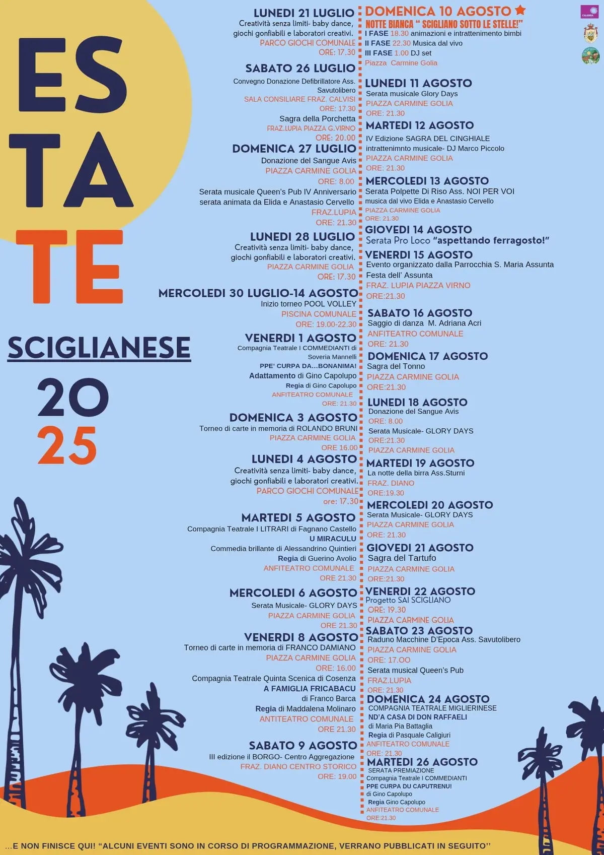 Calendario eventi Estate a Scigliano