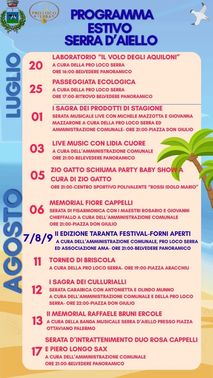 Calendario eventi Estate a Serra d'Aiello