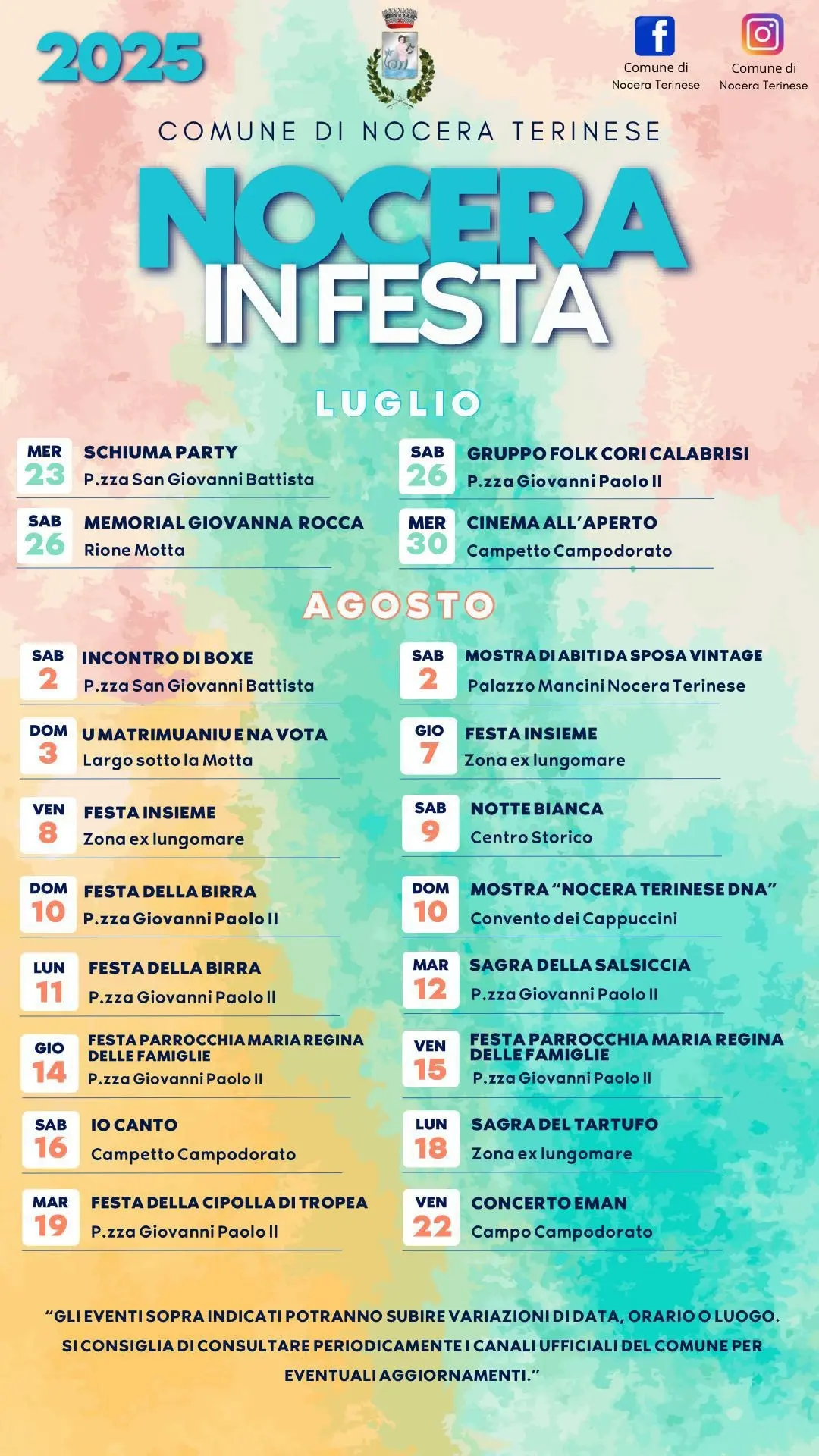 Calendario eventi Estate a Nocera Terinese