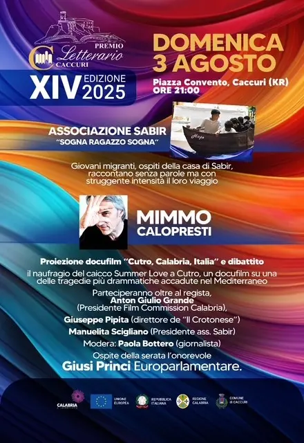 Locandina evento Premio letterario Caccuri presentazione docufilm Mimmo Calopresti