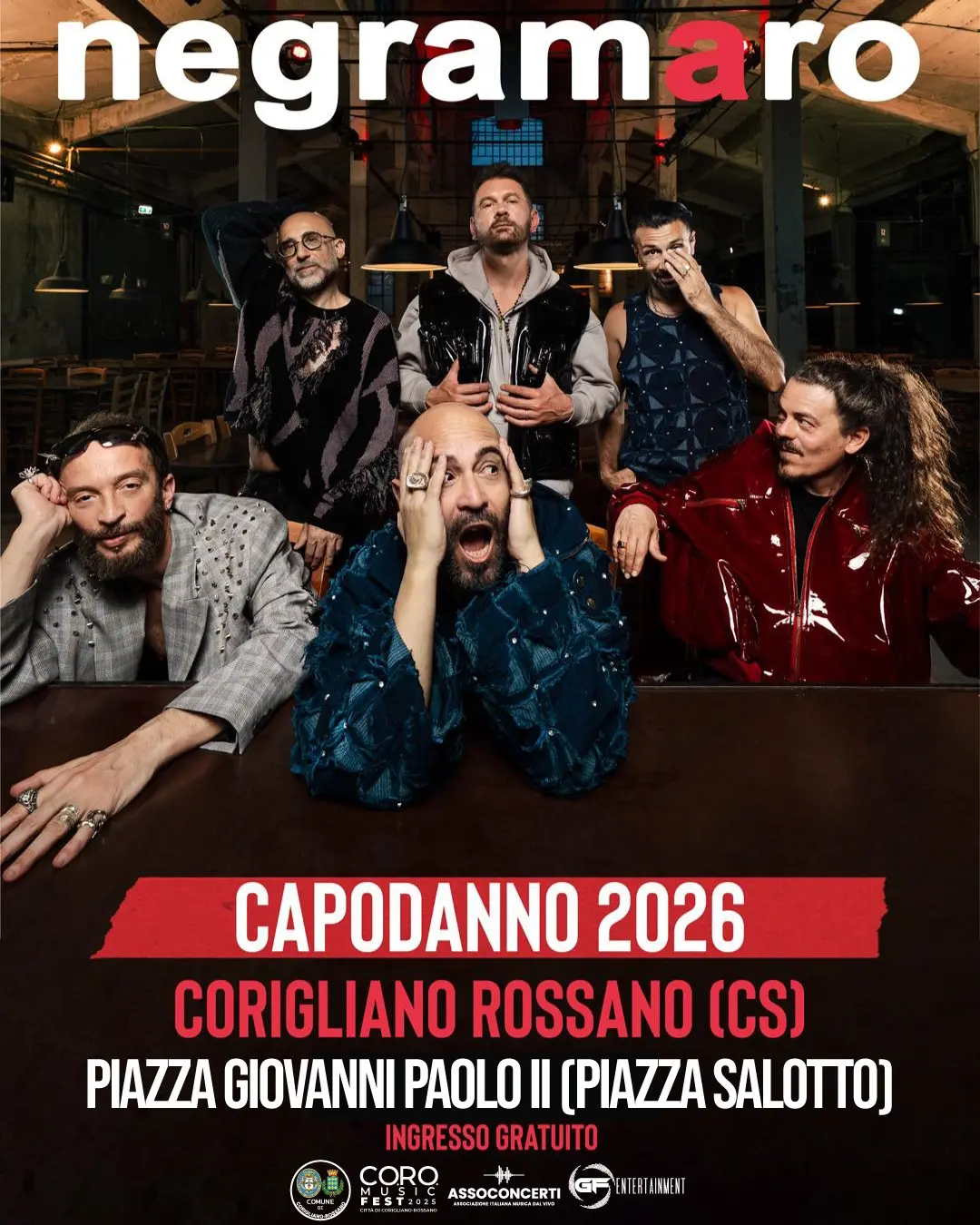 New Year's Eve in the square, live music, and the overwhelming energy of one of the most beloved bands on the Italian scene: on December 31, 2025, Negramaro will arrive in Corigliano Rossano, in Piazz(...)