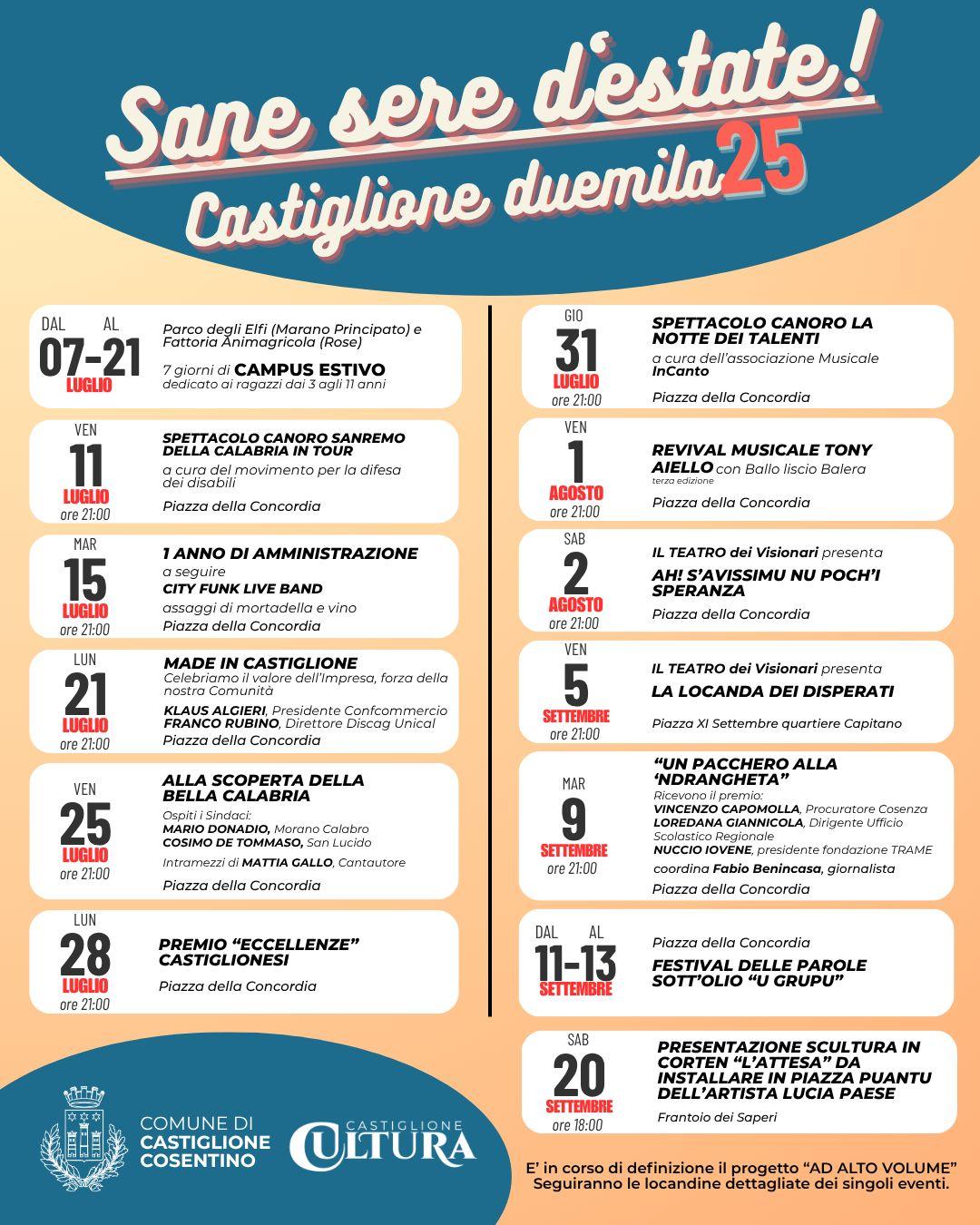 Calendario eventi Estate a Castiglione Cosentino