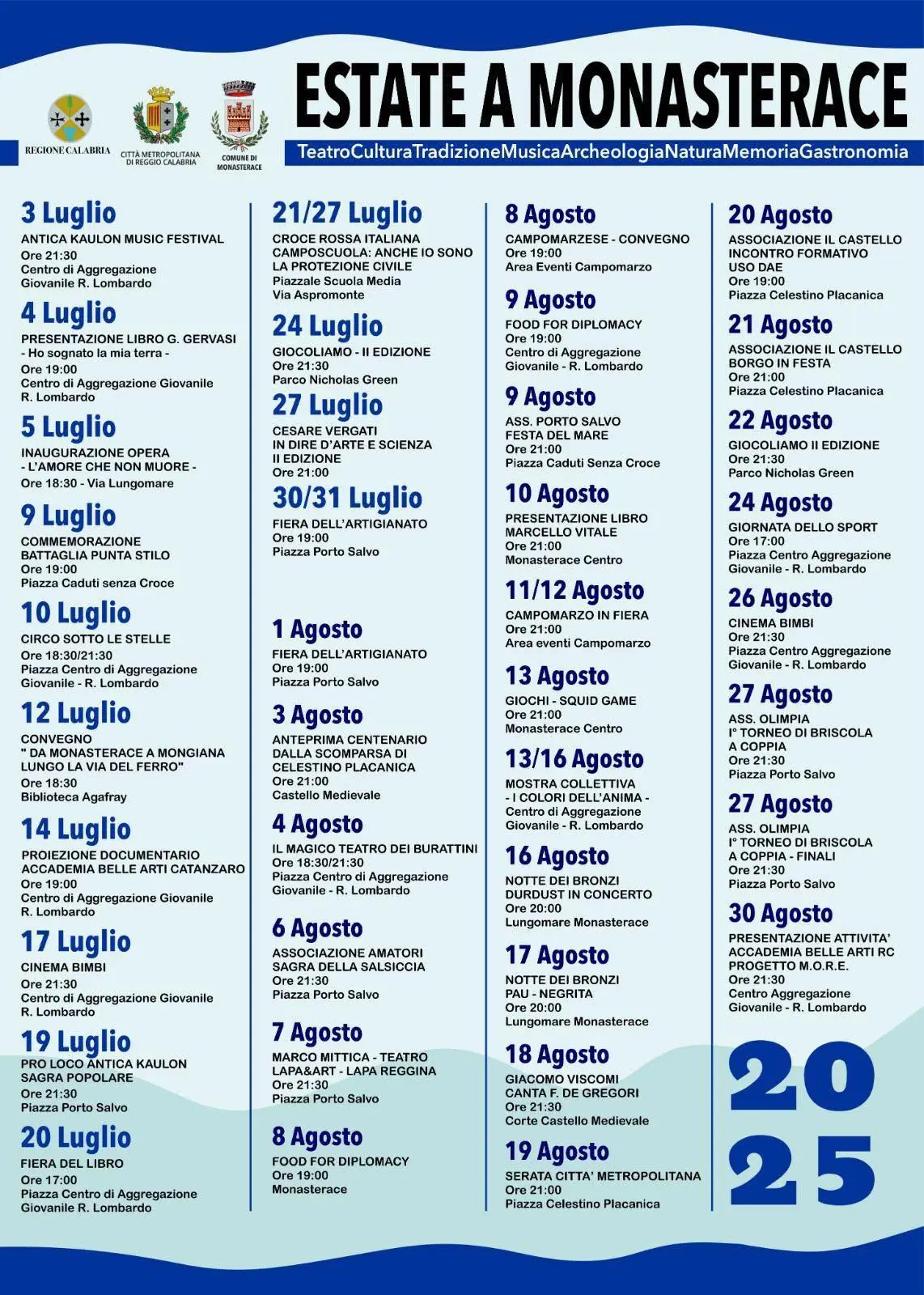 Calendario eventi Estate a Monasterace