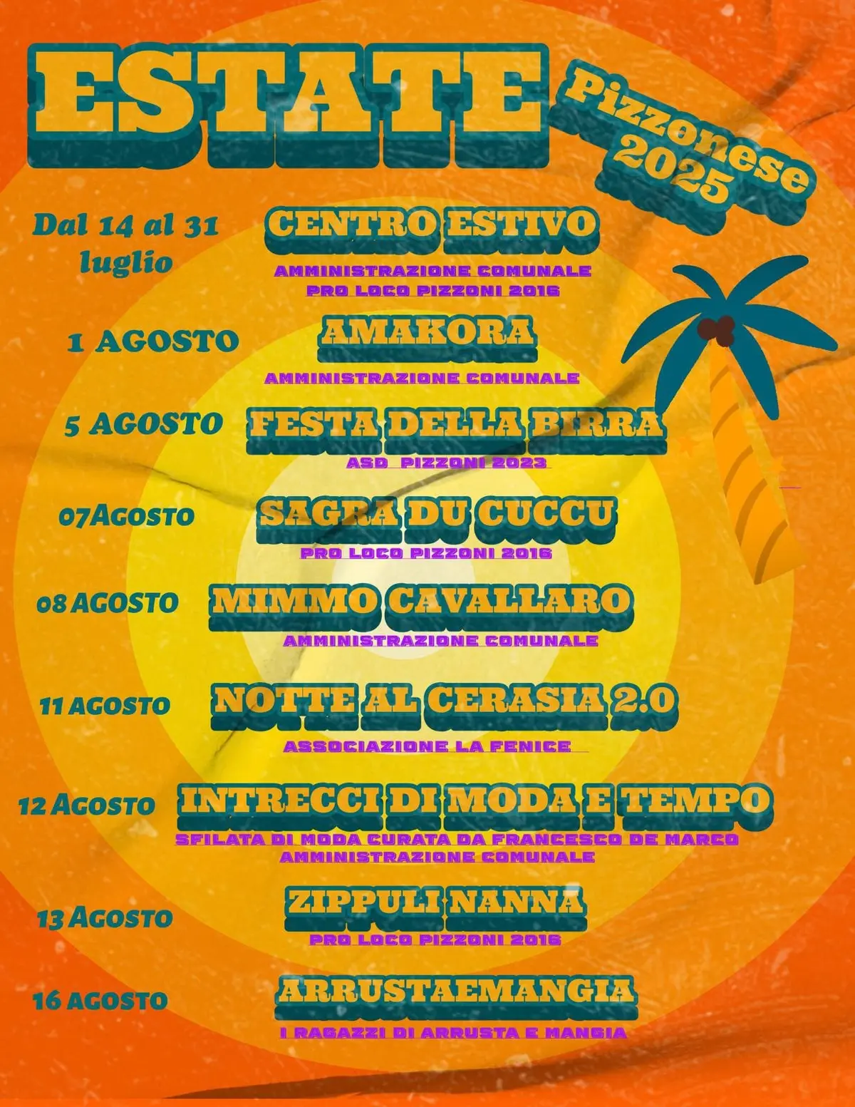 Calendario eventi Estate a Pizzoni