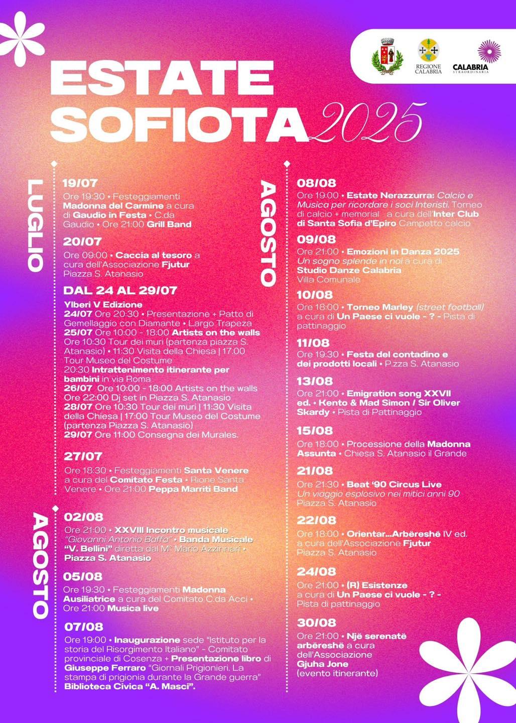 Calendario eventi Estate a Santa Sofia Epiro