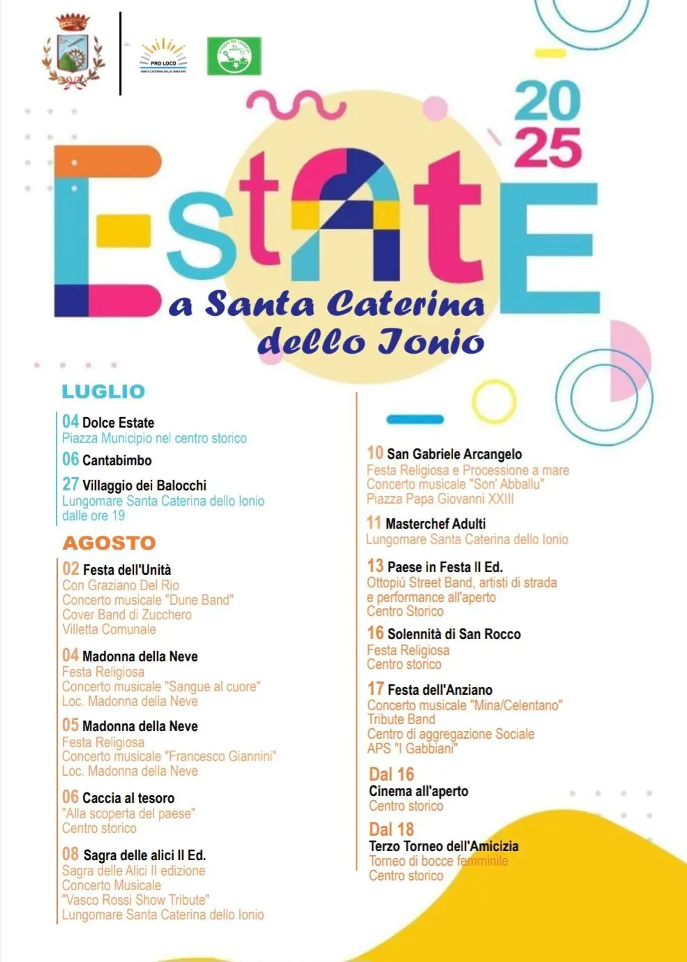 Calendario eventi Estate a Santa caterina dello Ionio