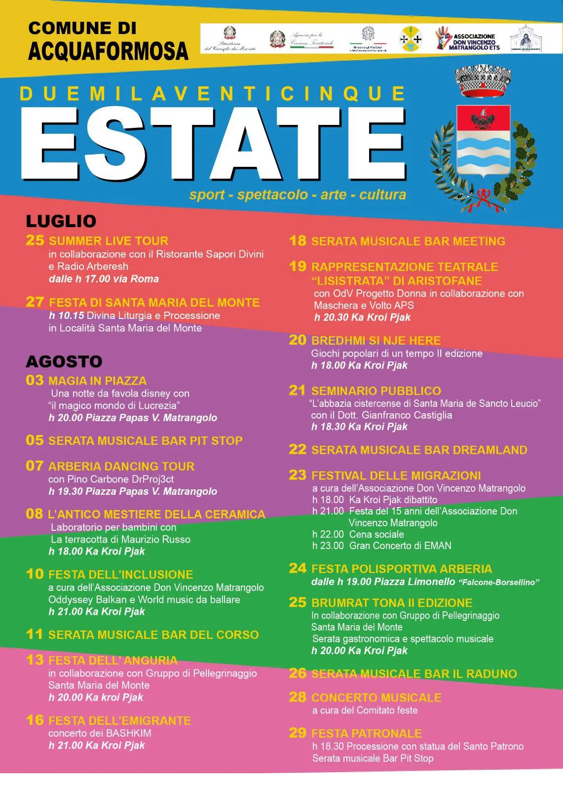 Calendario eventi Estate ad Acquaformosa