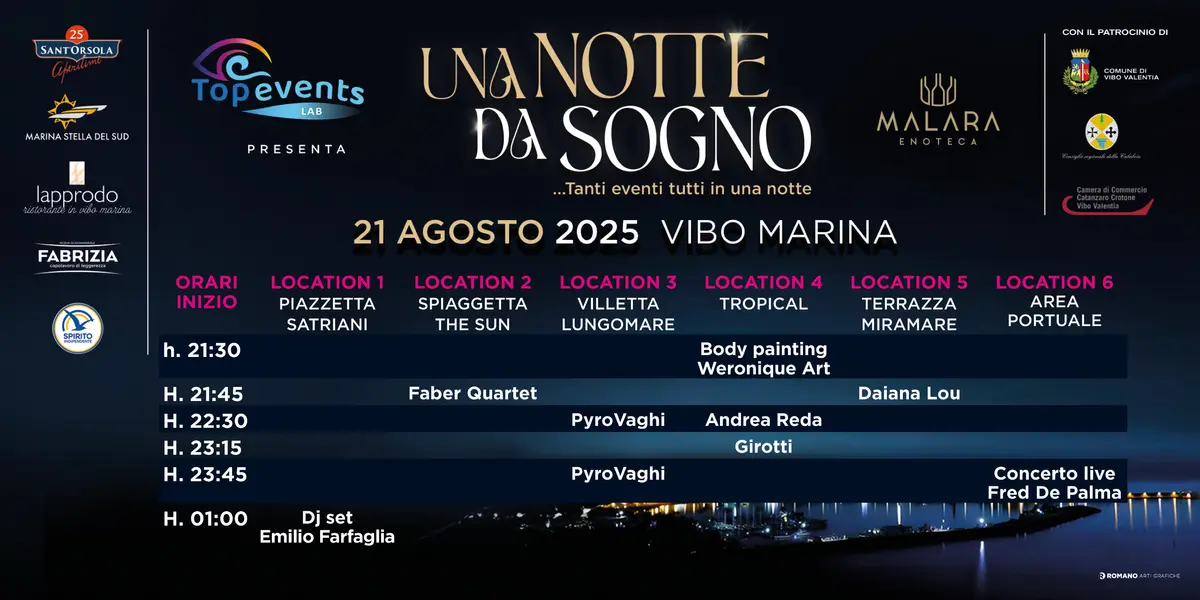 Locandina evento una notte da sogno Vibo Marina (VV)