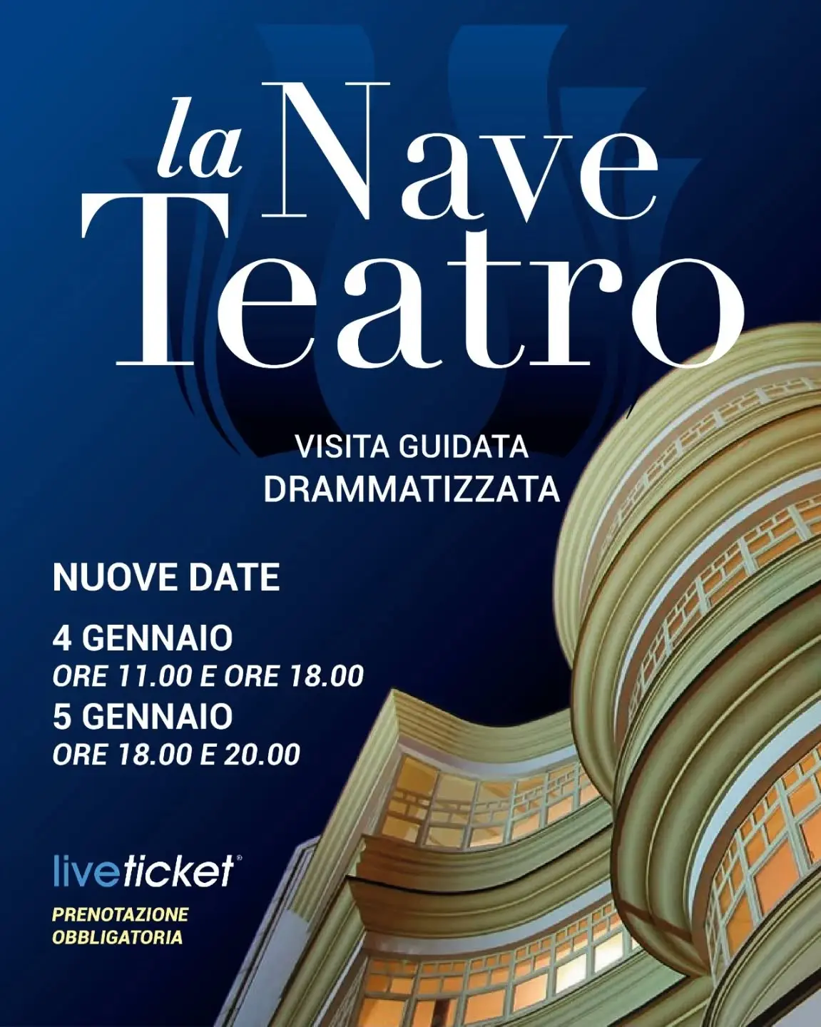 Locandina evento La Nave Teatro, visita guidata drammatizzata al Teatro Politeama di Catanzaro