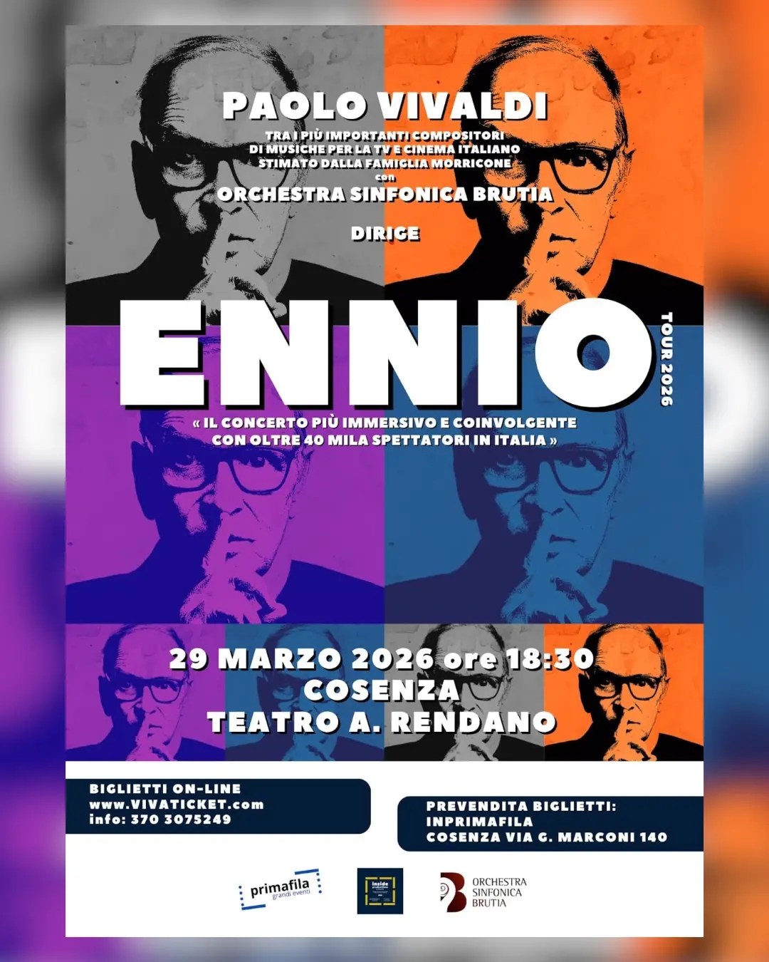Locandina evento Ennio - Tour 2026 al Teatro Alfonso Rendano