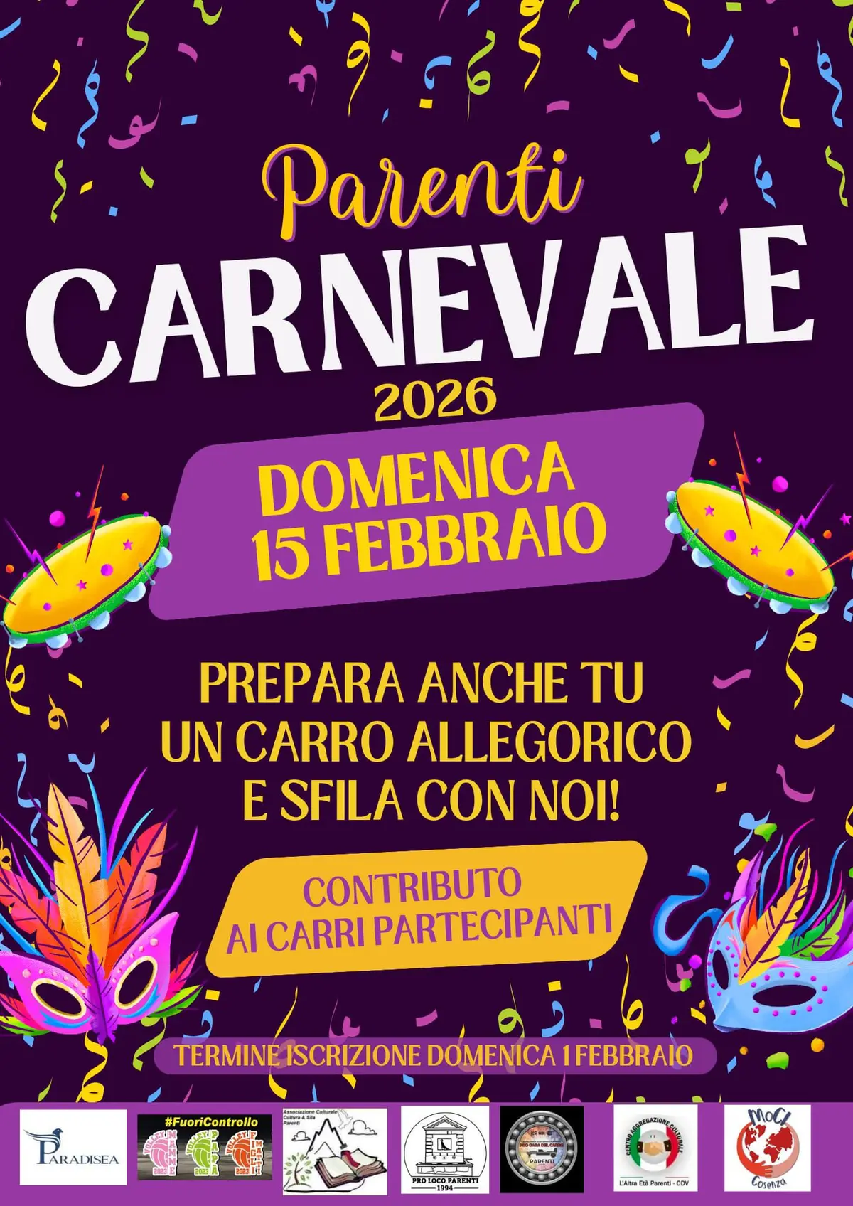Locandina evento Carnevale 2026 a Parenti