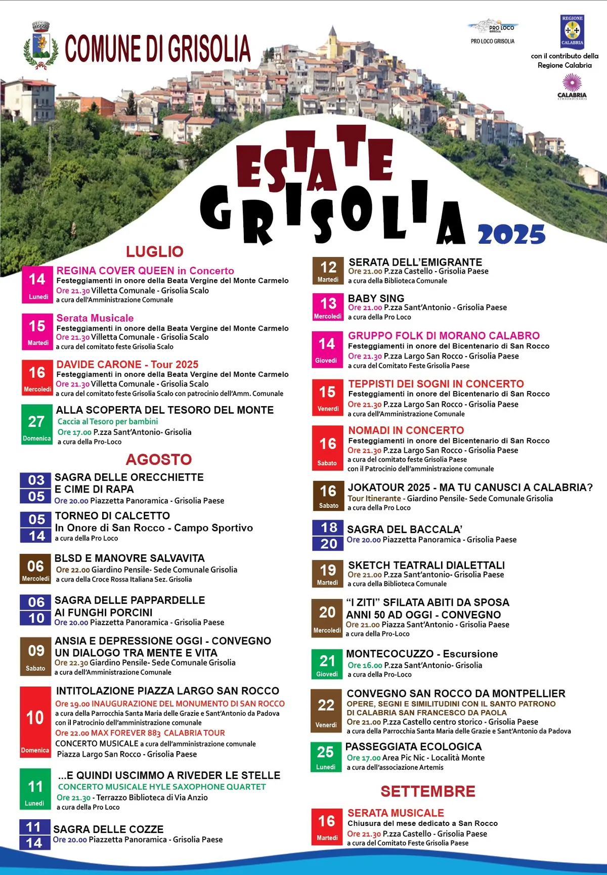 Calendario eventi Estate a Grisolia