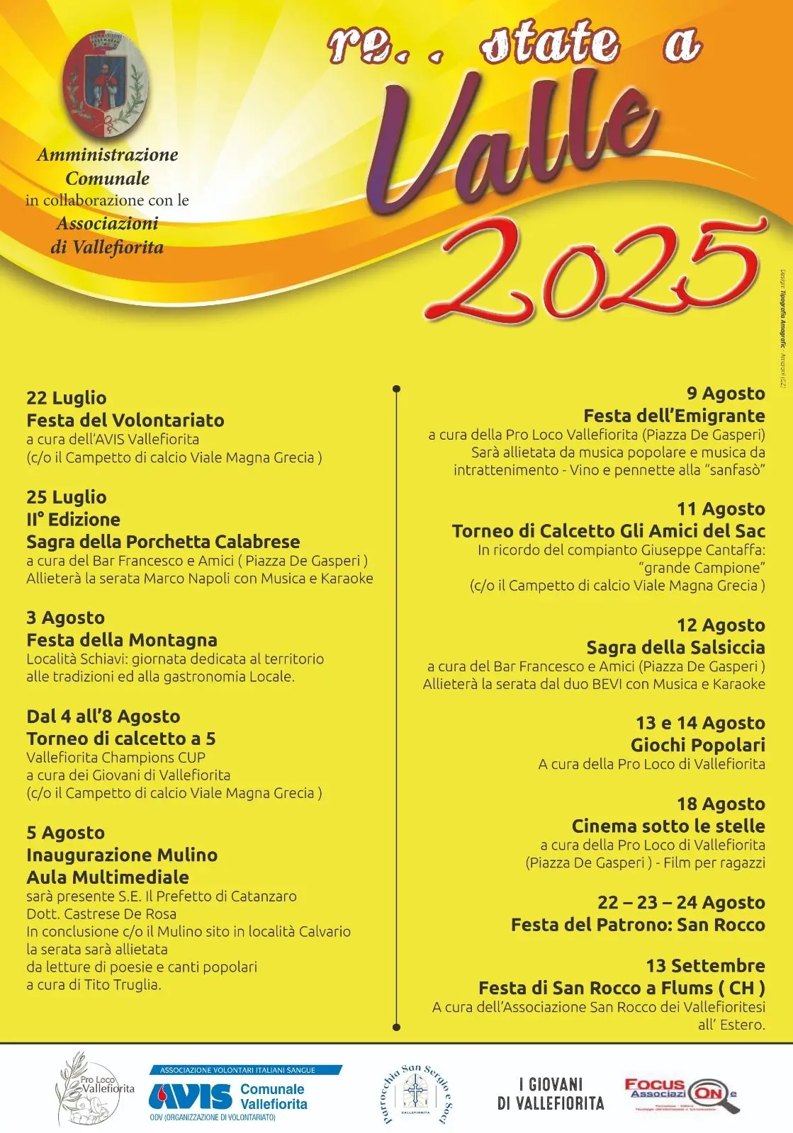 Calendario eventi Estate a Vallefiorita