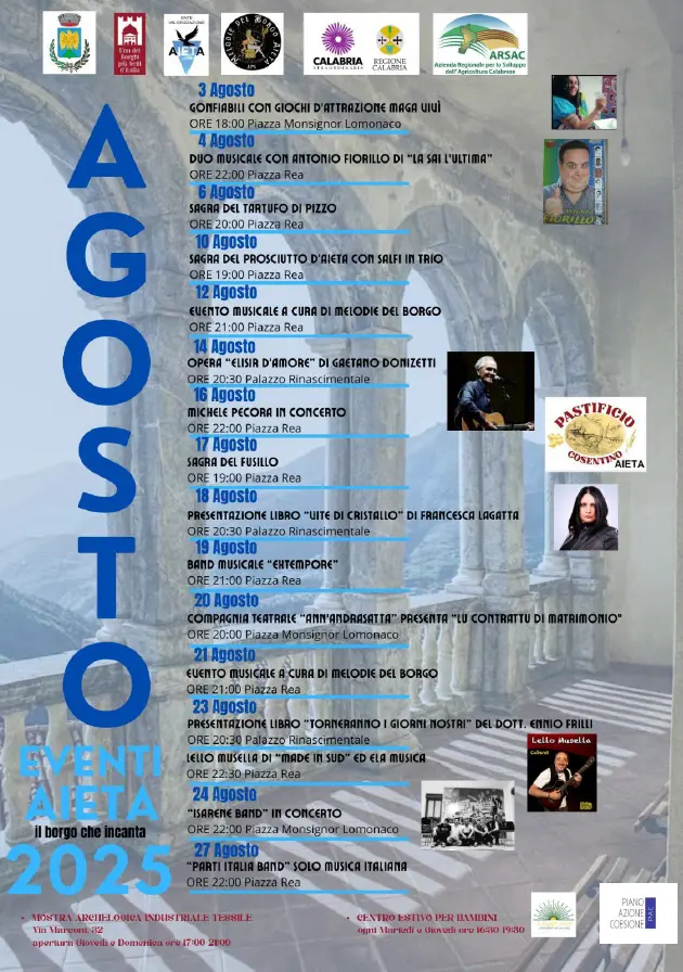 Locandina con programma di eventi estivi Aieta 2025