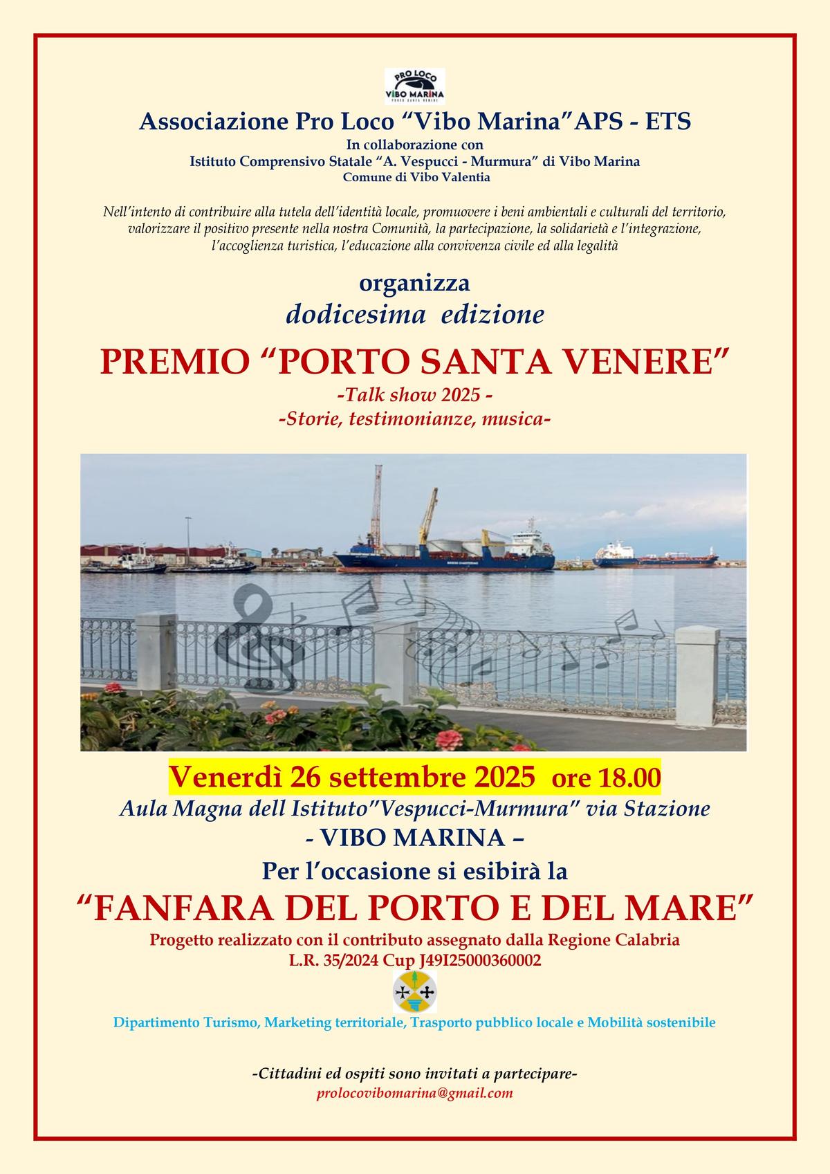 Locandina evento Premio Porto Santa Venere