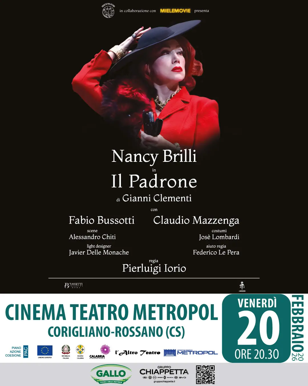 Locandina spettacolo teatrale Il padrone con Nancy Brilli al Cinema Teatro Metropol Corigliano-Rossano