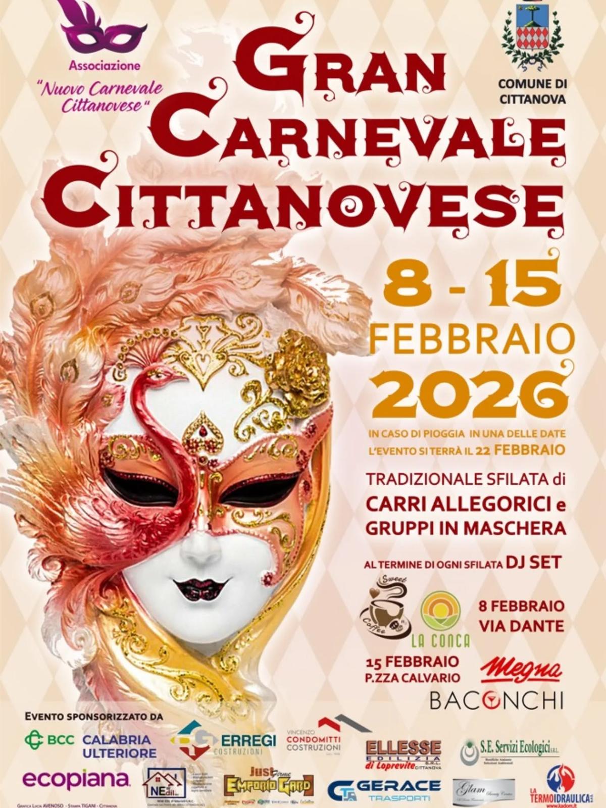 Locandina evento Gran Carnevale Cittanovese 2026