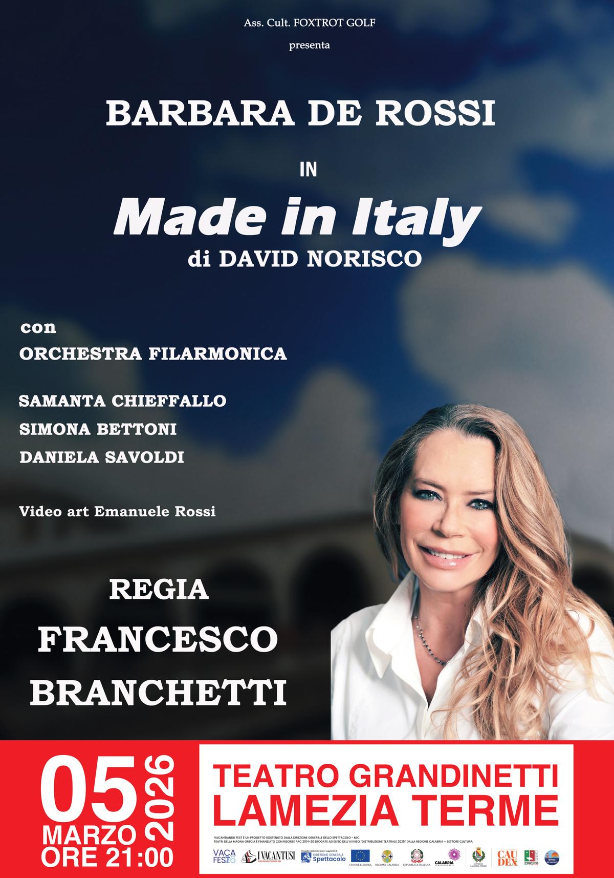 Locandina evento Made in Italy con Barbara de Rossi