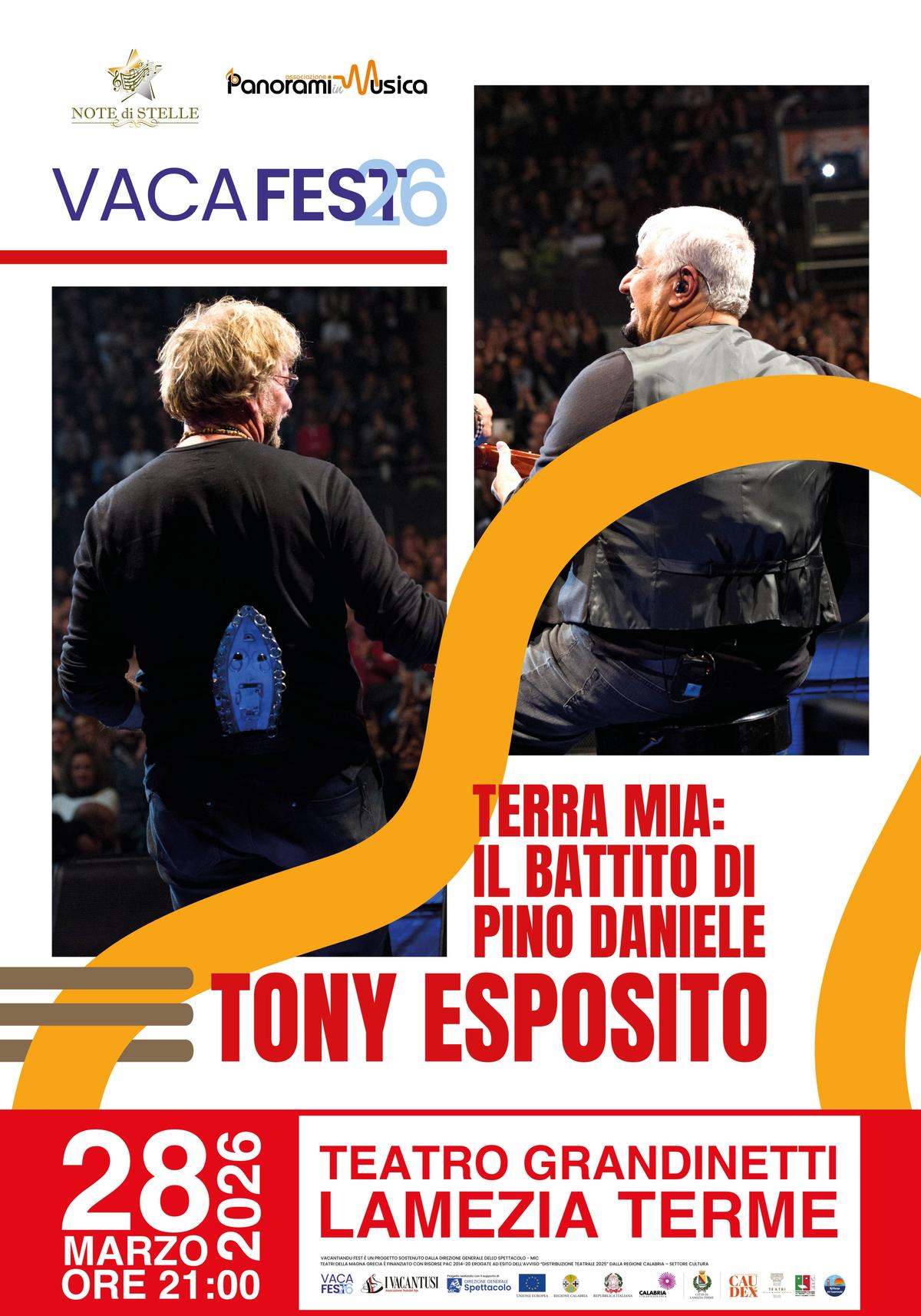 Locandina evento -Terra mia il battito di Pino Daniele -Tony Esposito-VacaFest